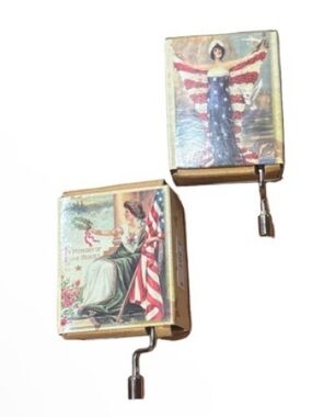 Patriotic Music Box Set – Vintage American Flag Illustration (Gold, Red, Blue)